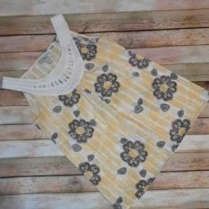 Ann Taylor Loft Flower Tank Yellow Brown‎ XS